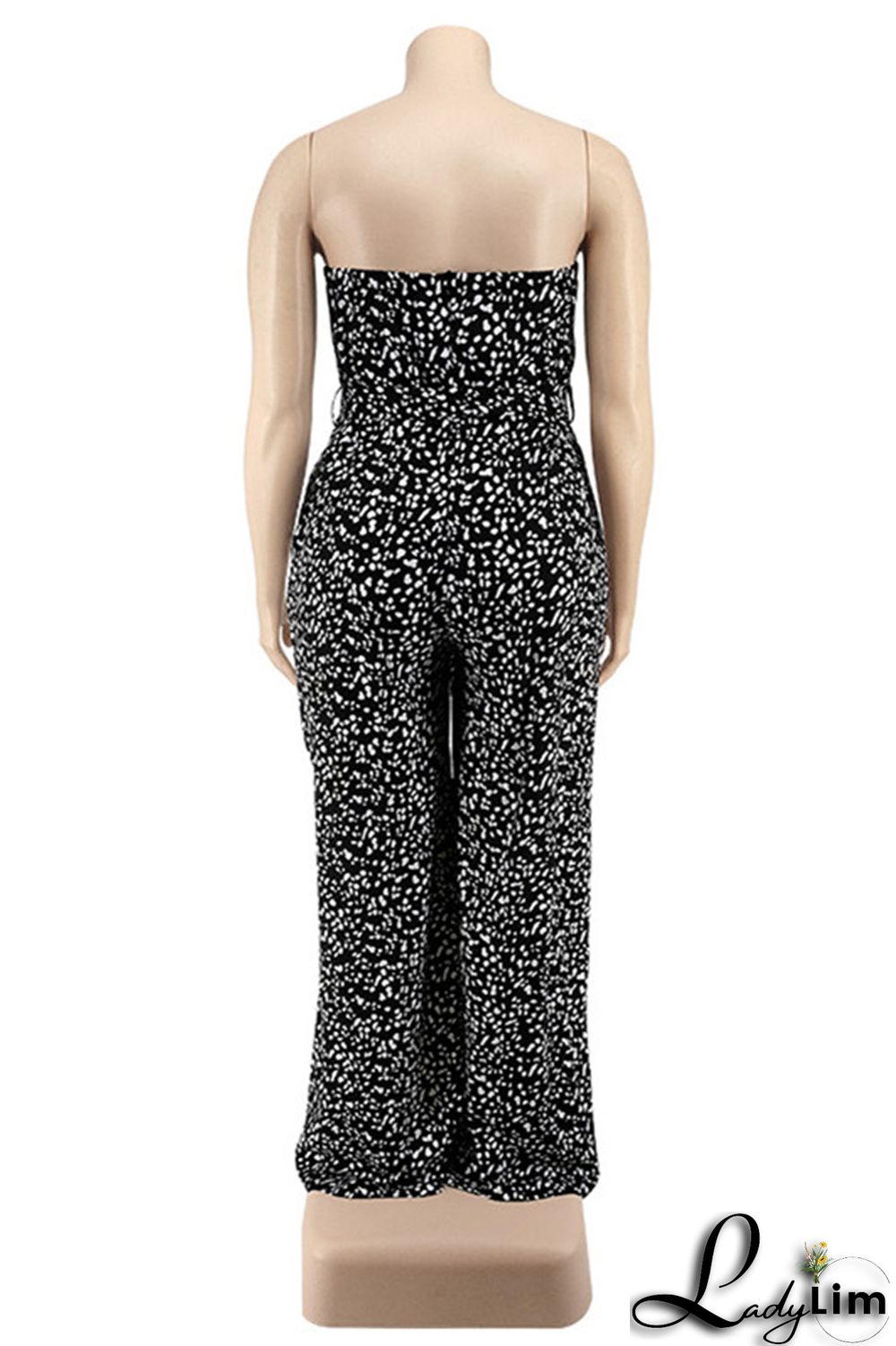 Purple Fashion Casual Print Split Joint Backless With Belt Strapless Plus Size Jumpsuits