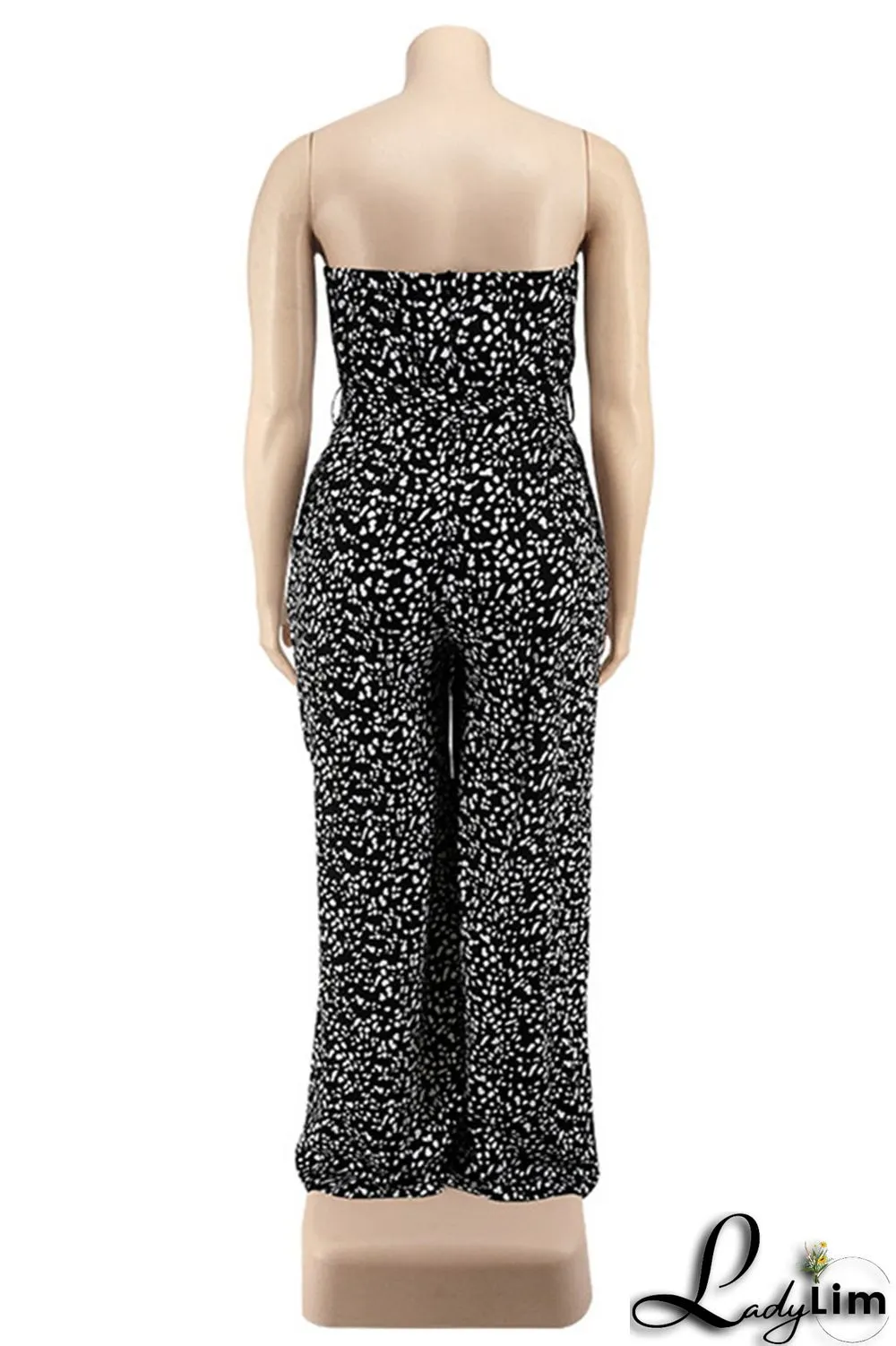 Purple Fashion Casual Print Split Joint Backless With Belt Strapless Plus Size Jumpsuits
