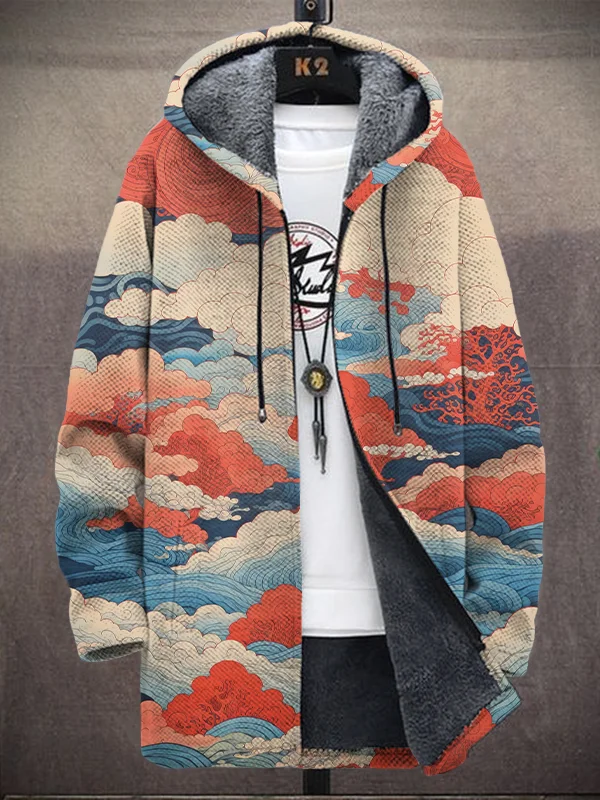 Men's Sea Of Clouds Scenery Art Print Hooded Trench Coat