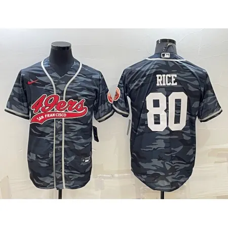 Men's San Francisco 49ers #80 Jerry Rice Grey Camo With Patch Cool Base Stitched Baseball Jersey RE27