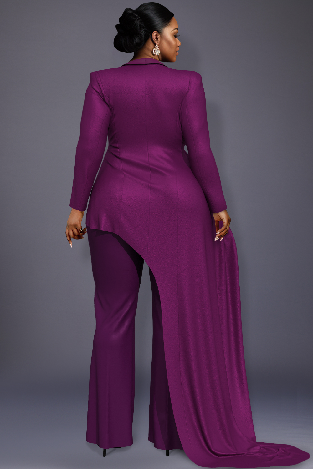 Design Plus Size Mother Of The Bride Elegant Purple Turndown Collar Long Sleeve Flounce Pockets Two Piece Pant Sets [Pre-Order]