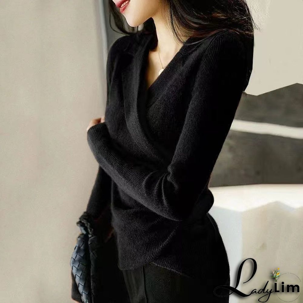 Chic Caramel Peter Pan Collar asymmetrical design slim fit Fall Sweater
