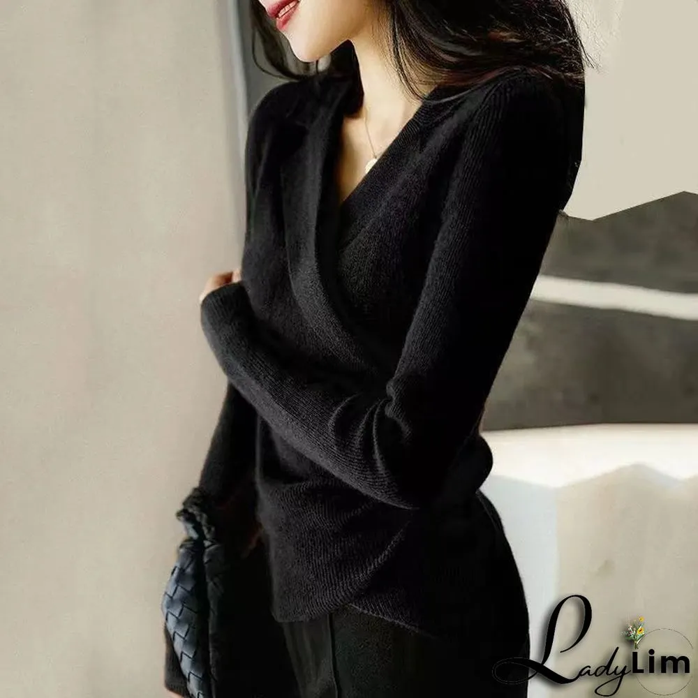 Chic Caramel Peter Pan Collar asymmetrical design slim fit Fall Sweater