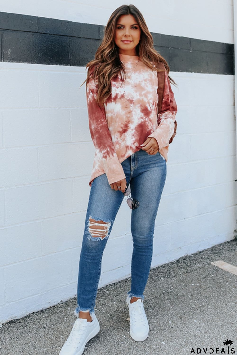 Tie Dye Crew Neck Long Sleeve Top