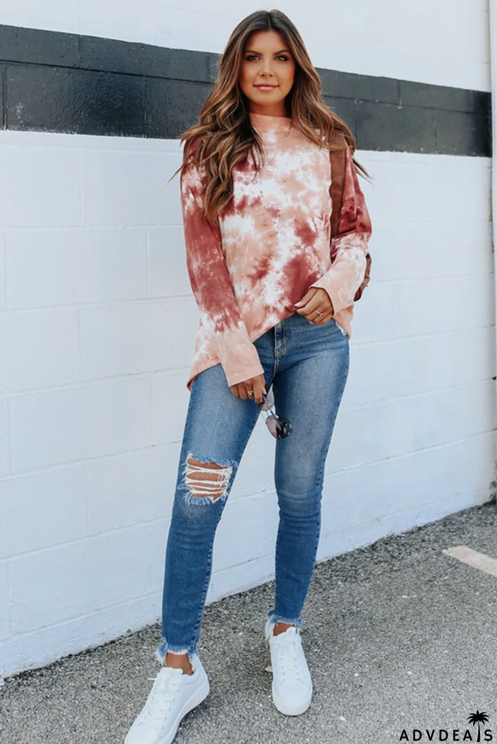 Tie Dye Crew Neck Long Sleeve Top