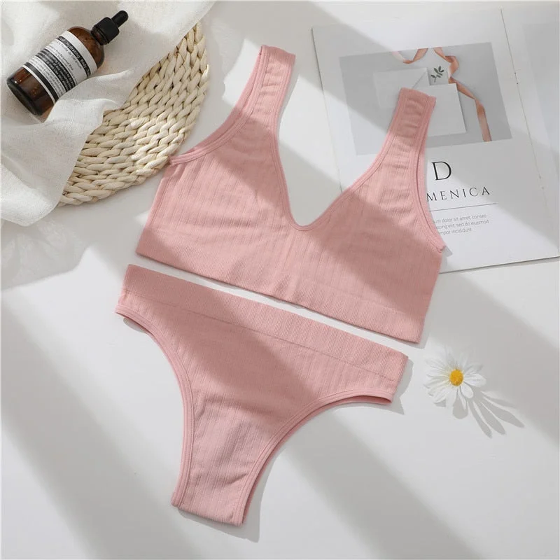 FINETOO Women Seamless Bra Underwear Set Sexy Lingerie Tanks Top+ Brazilian Pantys Fitness Active Sports Push Up Brassiere Sets