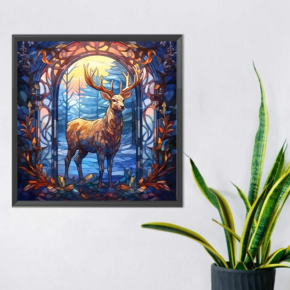 Diamond Painting - Full Round Drill - Stained Glass Xmas Elk(Canvas|30*30cm)