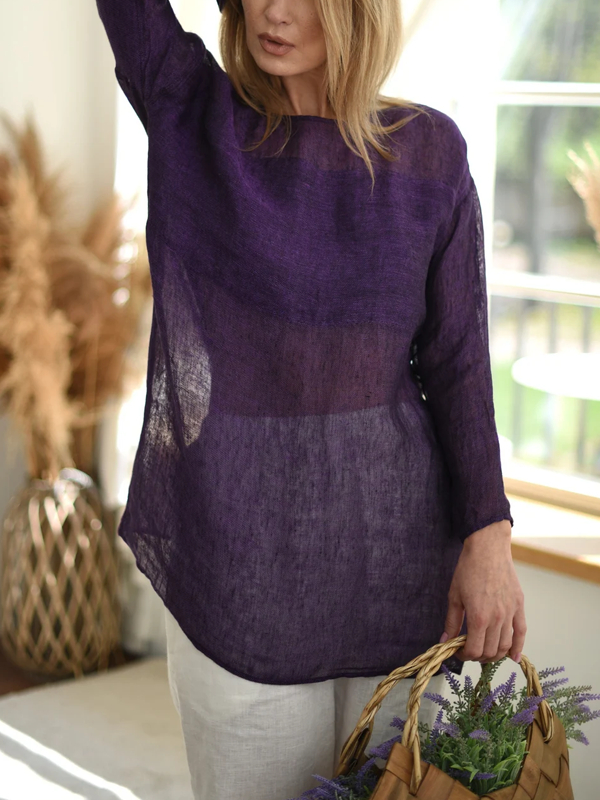 Solid Color Comfortable And Light Women's Cotton And Linen Top tjj Shicloths