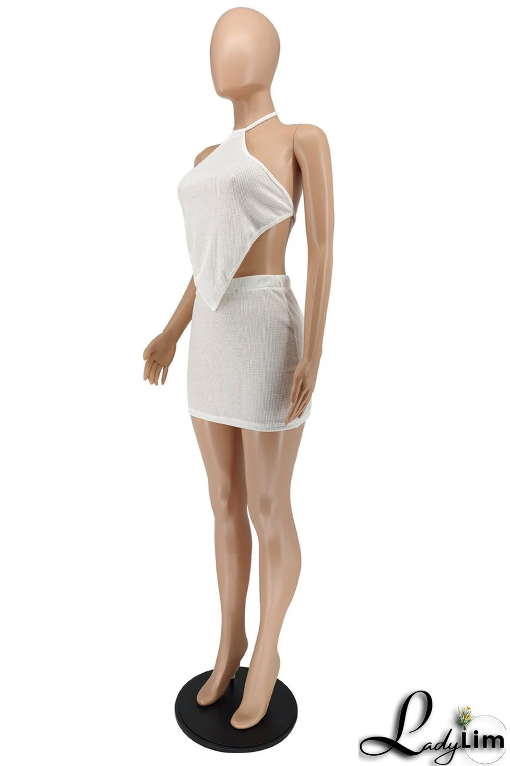 Pink Sexy Casual Solid Bandage Backless Halter Sleeveless Two Pieces