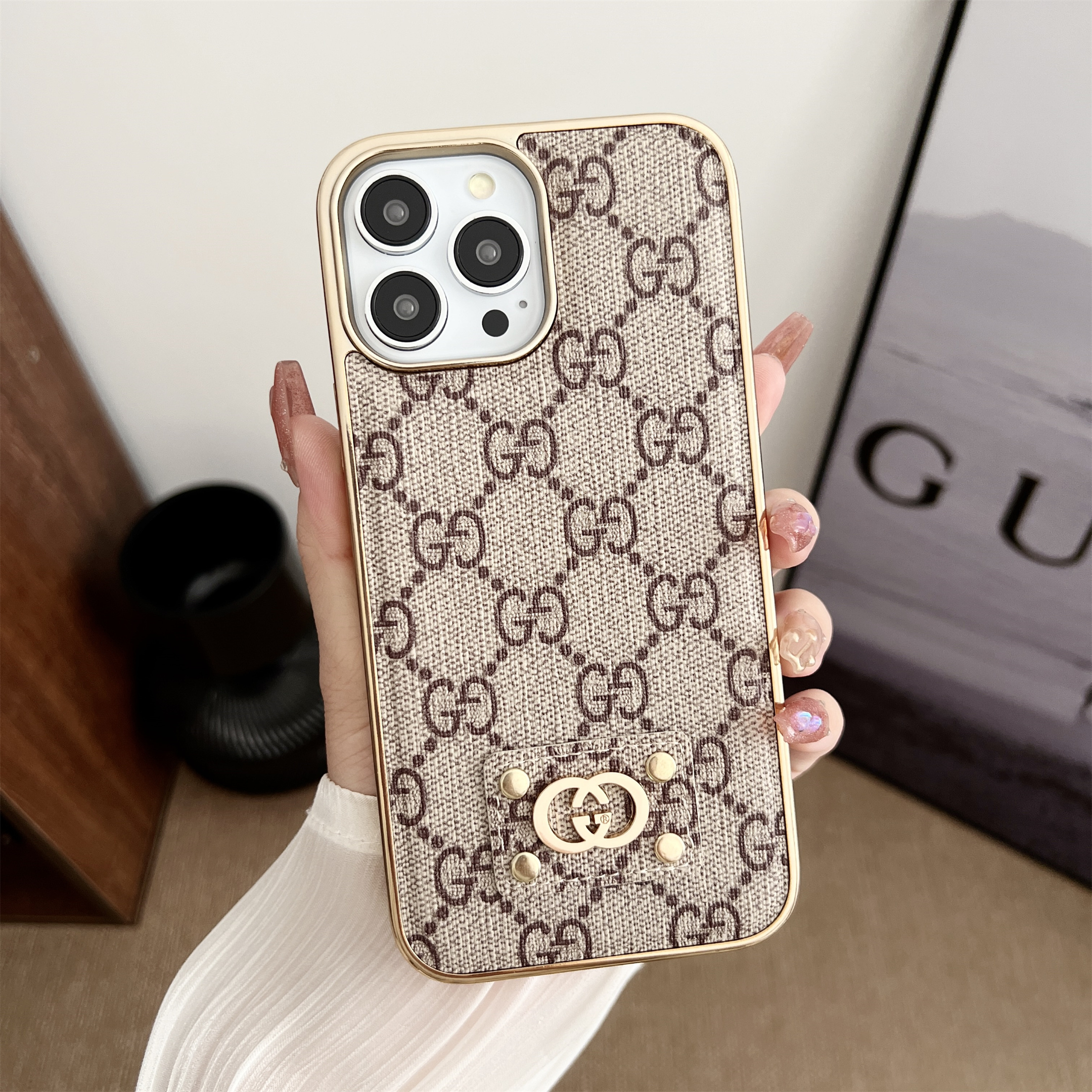 Gucci Signature GG Logo Ophidia Leather Apple Electroplating iPhone Case