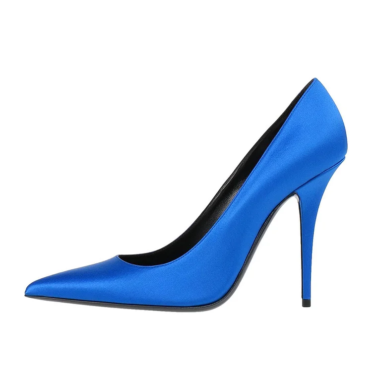 Royal Blue Pointed Toe Office Stiletto Heels Elegant Satin Pumps |FSJ Shoes