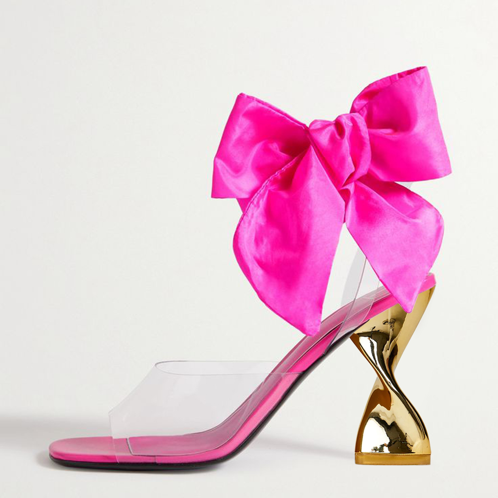 Pink & Clear PVC Open Toe 4'' Decorative Heel Strappy Sandals Nicepairs