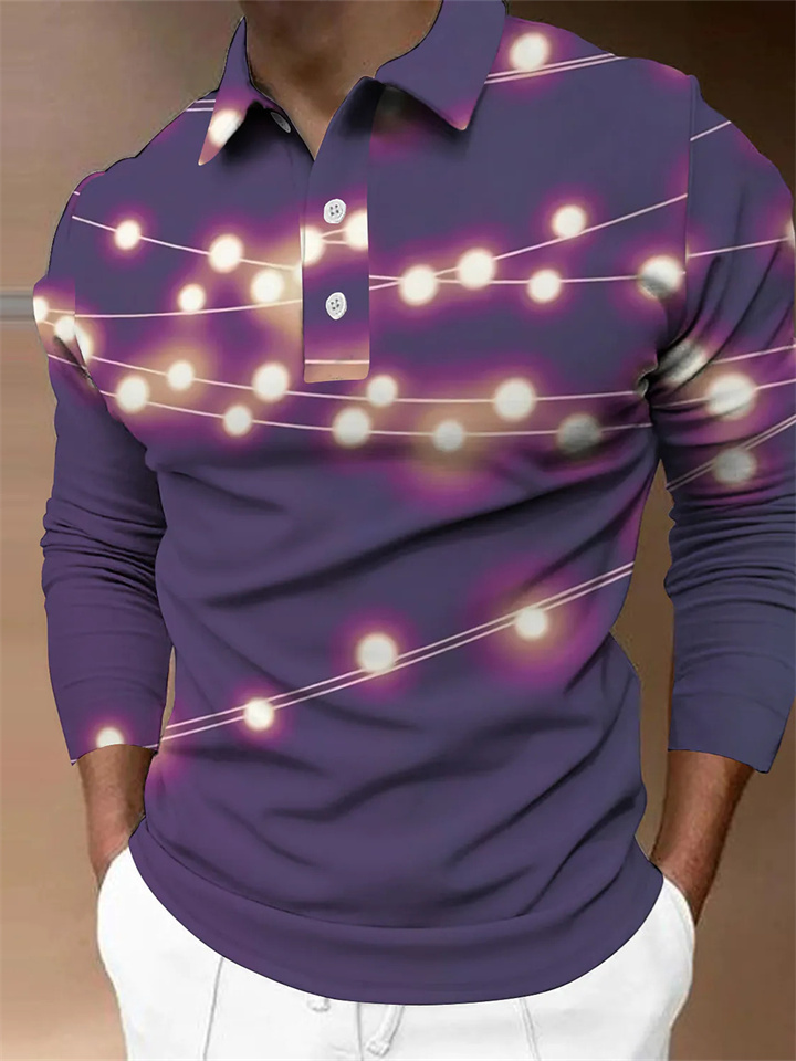 Men's Polo Shirt Golf Shirt Graphic Prints Turndown Black Blue Purple Rainbow Gray 3D Print Street Casual Long Sleeve Button-Down Print Clothing Apparel Fashion Designer Casual Breathable