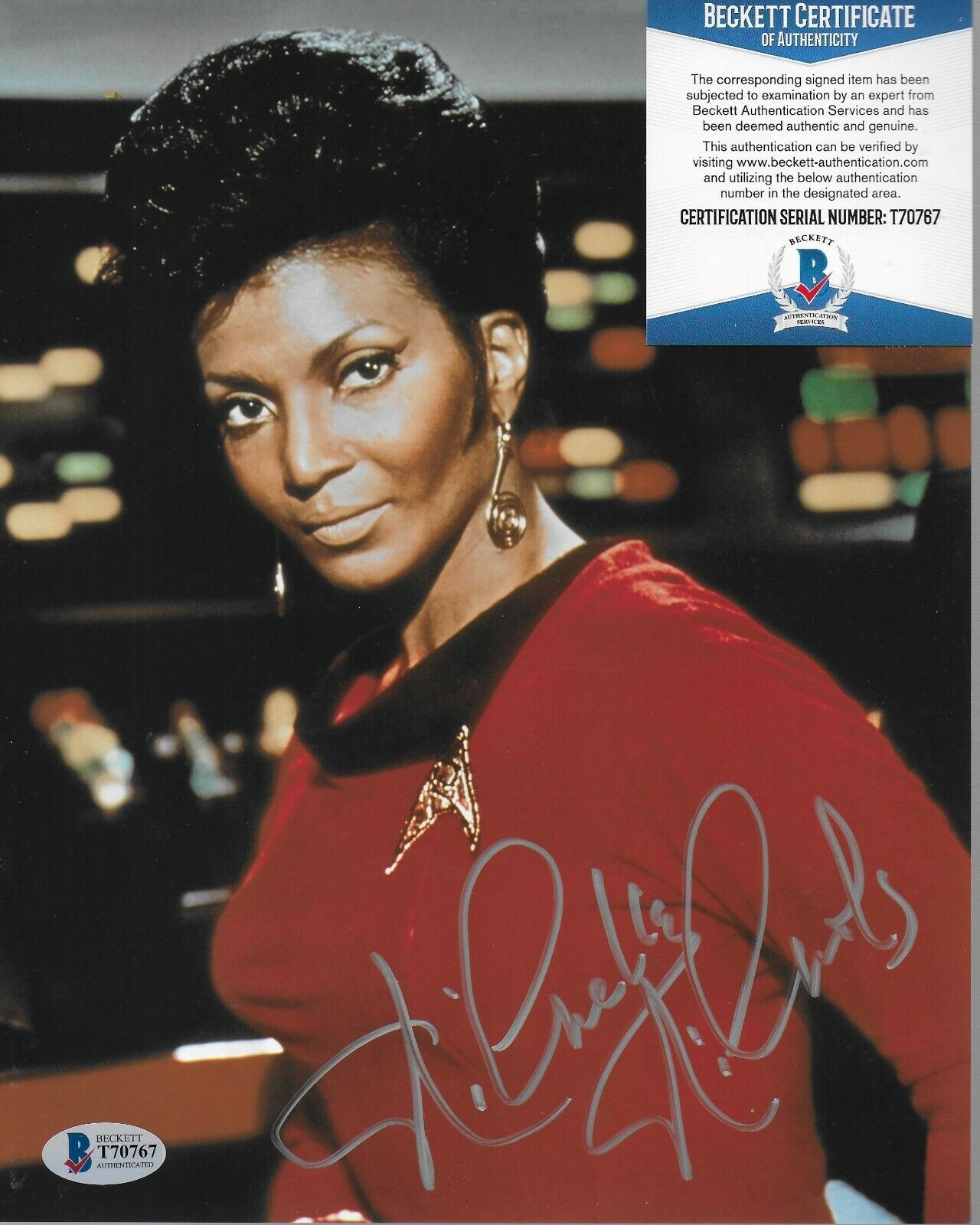 Nichelle Nichols Uhura Star Trek Original Autographed 8X10 Photo Poster painting w/Beckett COA