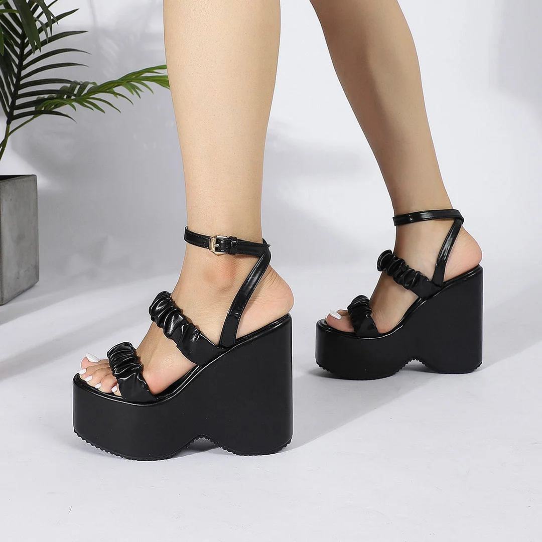 Women Sandals High Heels Open Toe Buckle Fashion Sandals Wedge Platform Black Plus Size High Heel Beach Shoes