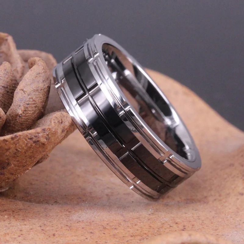 8MM Women's Or Men's Silver Flat Tungsten Carbide Rings Grooved Finshed 