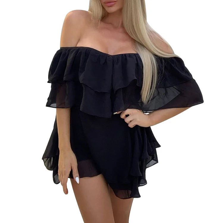 Off Shoulder Ruffle Short Mini Dress