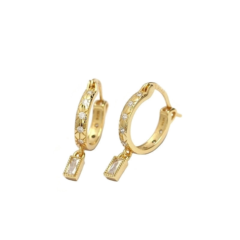 1 Pair Elegant Geometric Rectangle Plating Inlay Sterling Silver Zircon Hoop Earrings