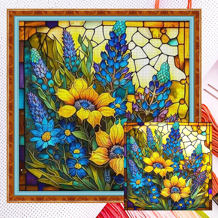 Glass Painting Sunflower Bush 14CT (40*40CM) Counted Cross Stitch gbfke