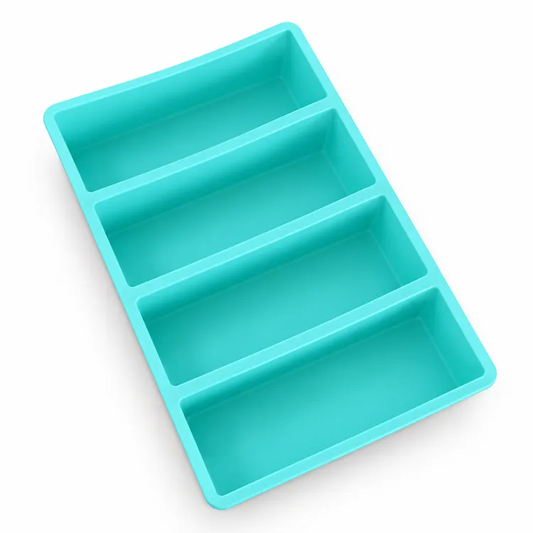 4-Compartment Rectangular Silicone Ice Tray with Lid