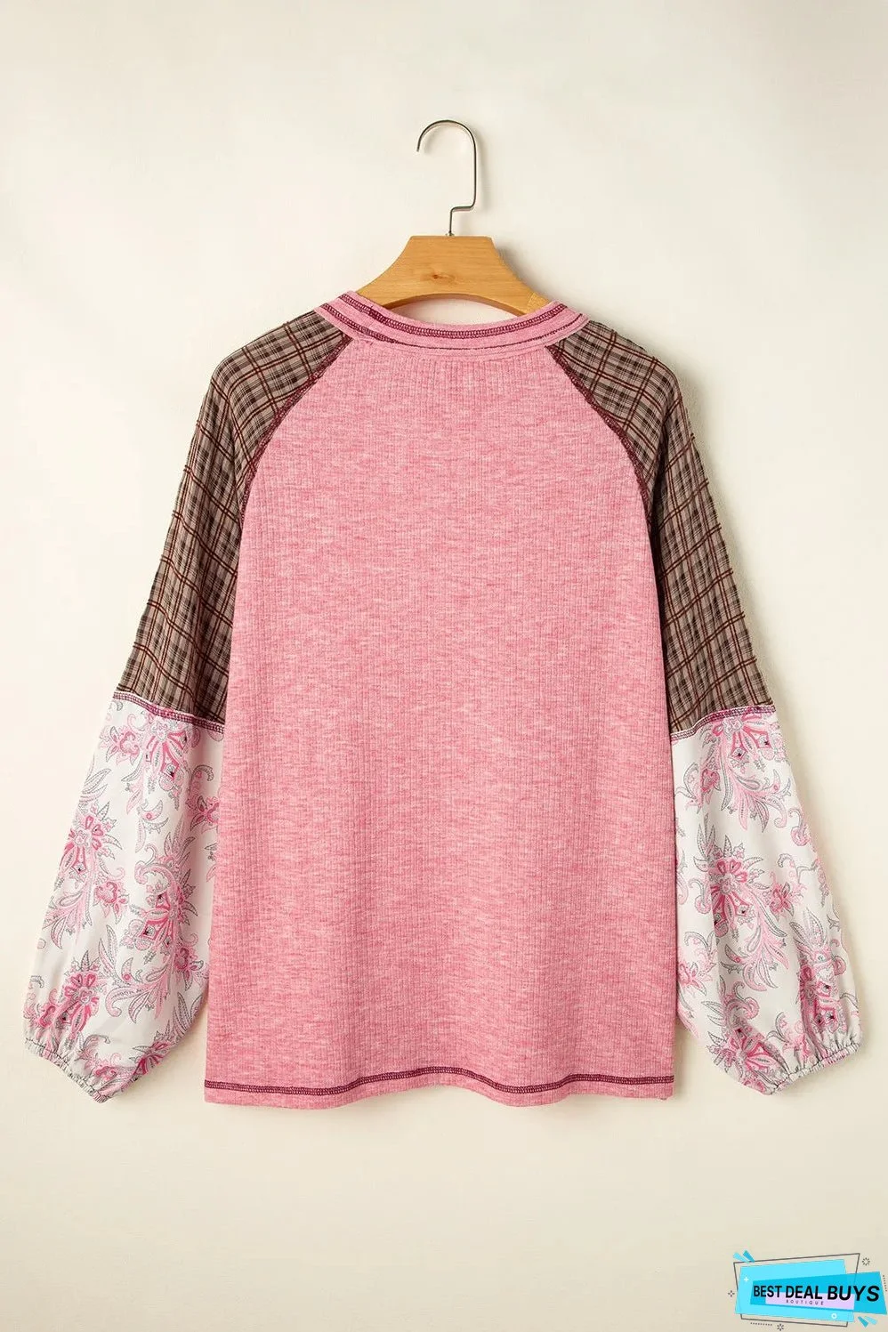 Contrast Stitching Round Neck Long Sleeve Top