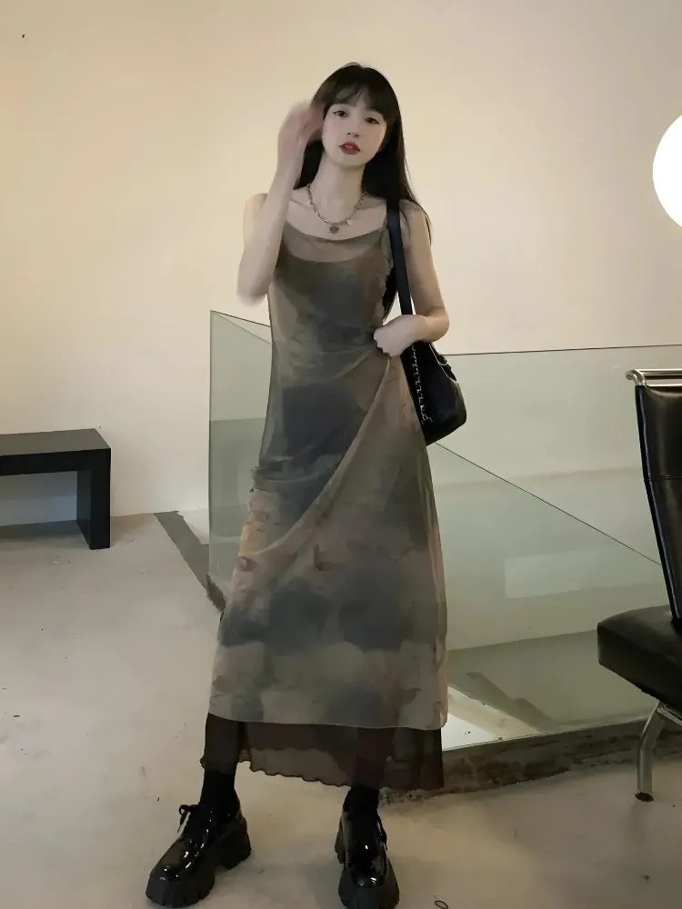 Brownm Grunge Forest Midi Dress