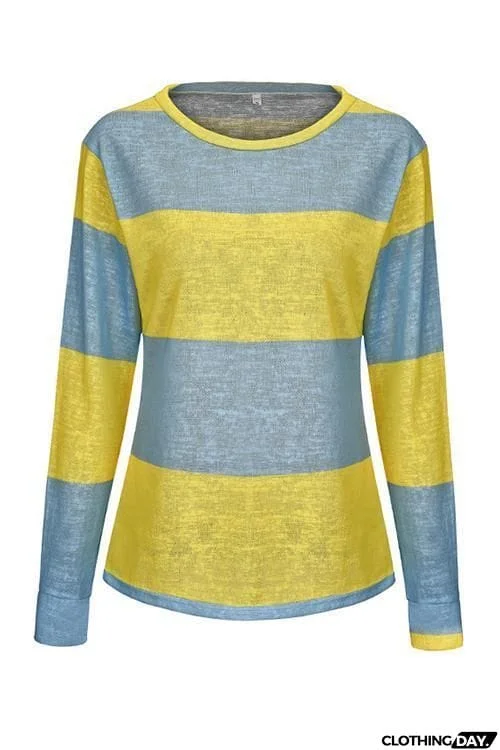 Color Block Stripe Long Sleeve T Shirt