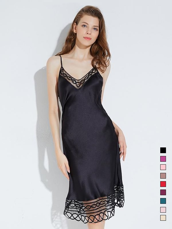 19 Momme Lace Mesh Silk Nightgown | Multi-Colors Selected-Real Silk Life