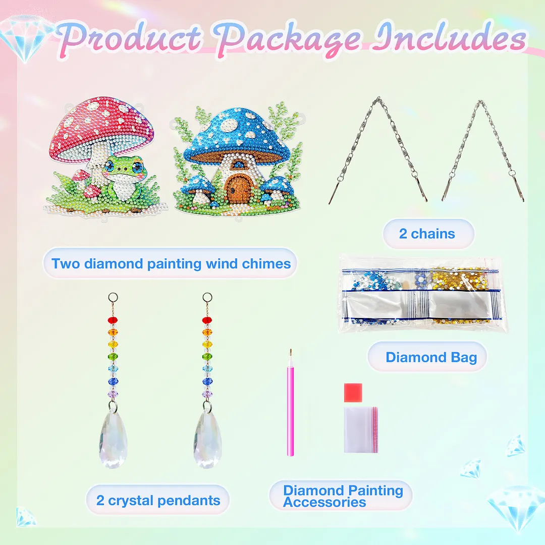 2Pcs Mushroom House DIY Double-Sided Diamond Painting Hanging Kits Diamond Painting Suncatcher Craft Kit for Home Garden Wall Decor Gift