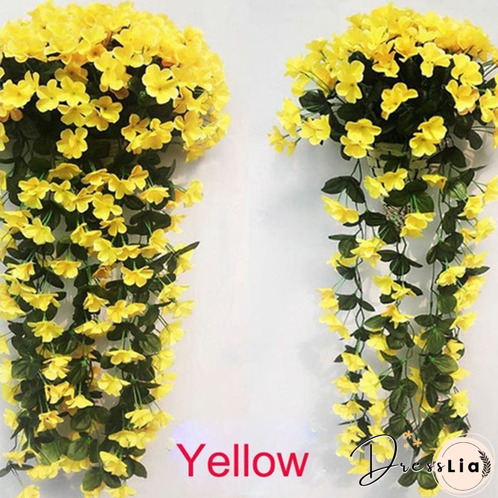 Colors 1Pcs Home Simulation Hanging Wall Artificial Fake Silk Violet orchid Flower Rattan