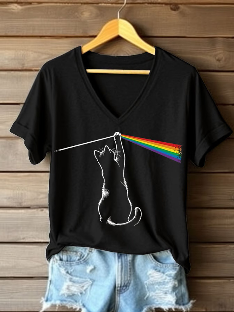 Women's Rainbow Cat Printed Short-sleeved T-shirt wearshes