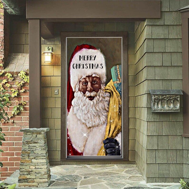 Black Santa Claus Door Cover - Christmas Door Covers - Black Santa Claus Decor - Holiday Door Covers - Black Santa Claus Decoration