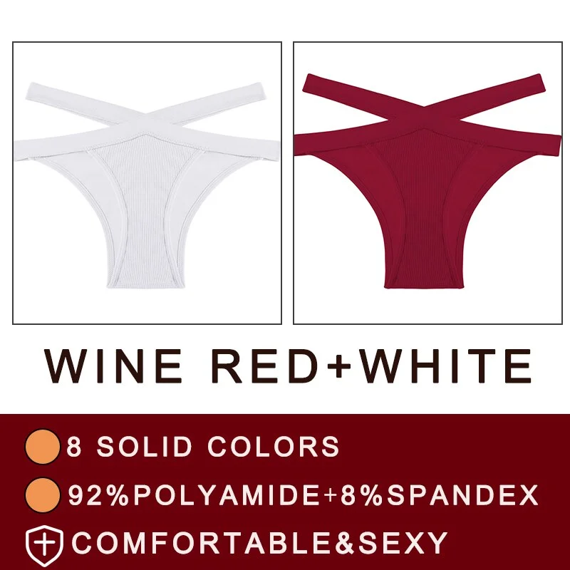 FINETOO 2PCS/Set Fashion Women's Seamless Sexy Panties Lingerie Girls Cross Strap Underwear Briefs 8 Solid Colors Woman Pantys