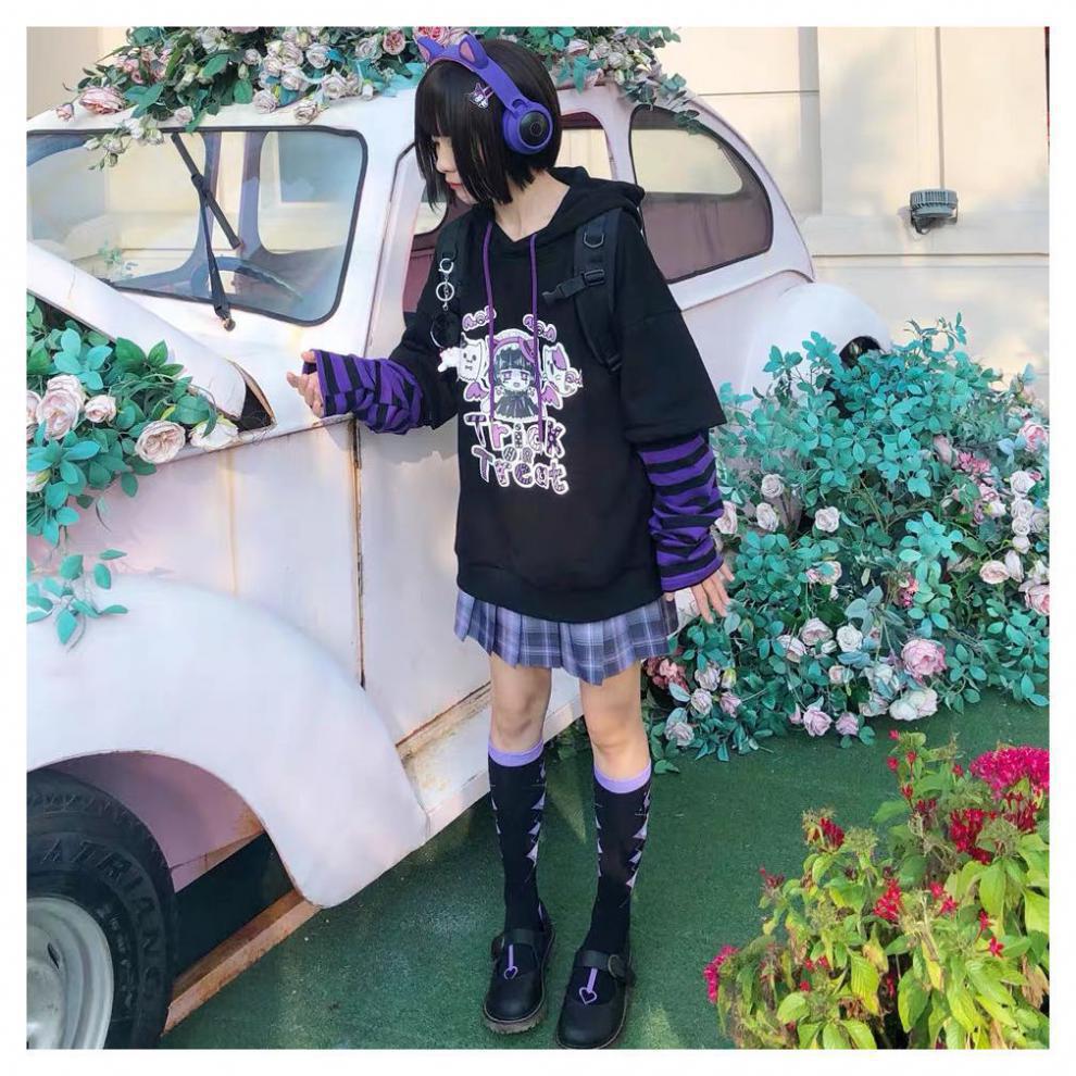 Y2K TRICK OR TREAT FAKE TWO PIECE HOODED TOP