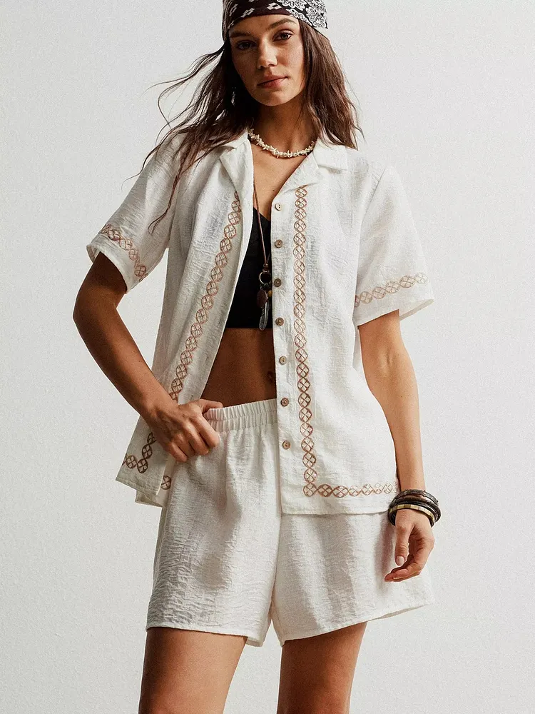 Button Up Short Sleeve Shirt and Shorts Set