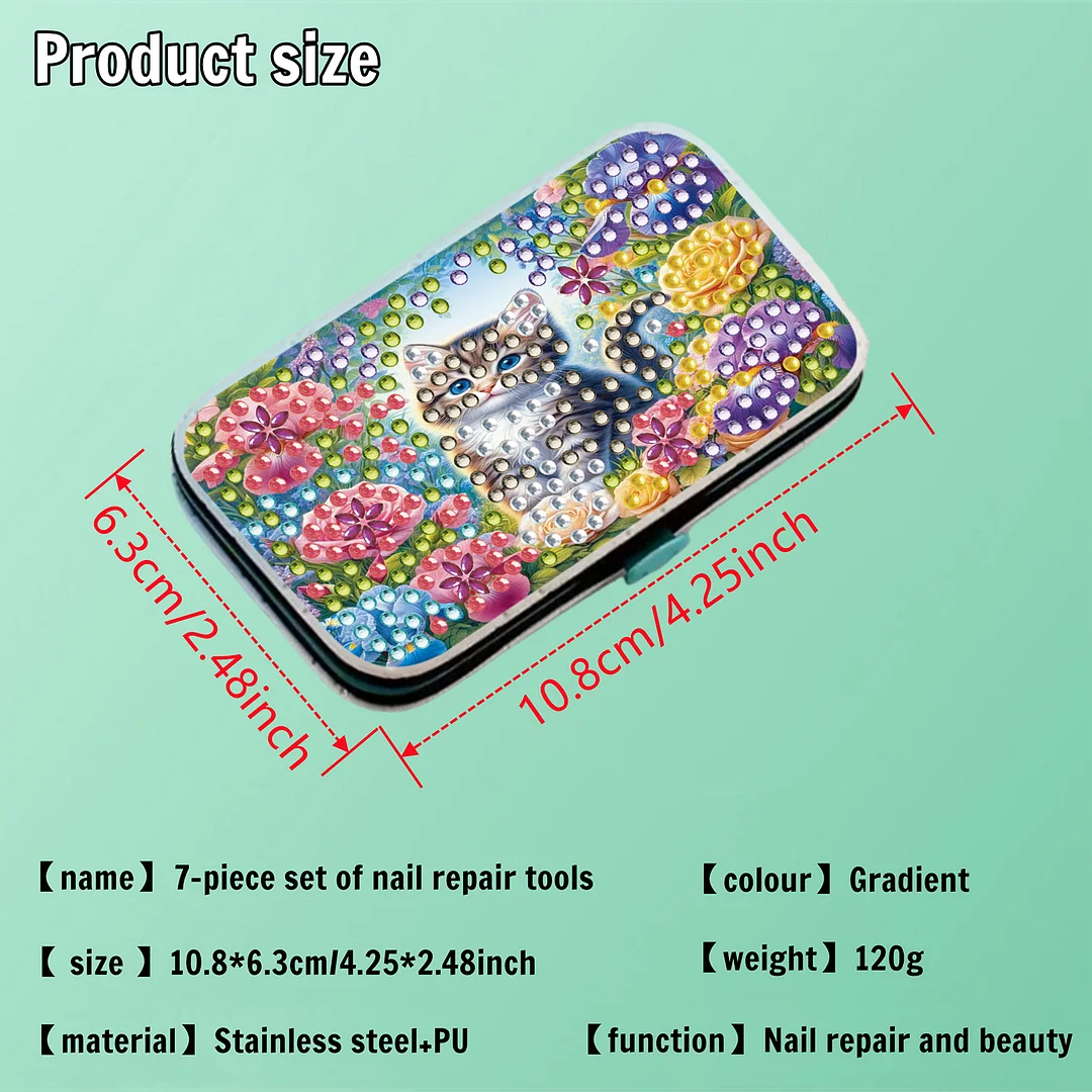 Cat Flower Diamond Painting Nail Art Bag Set Includes 7 Professional Tools