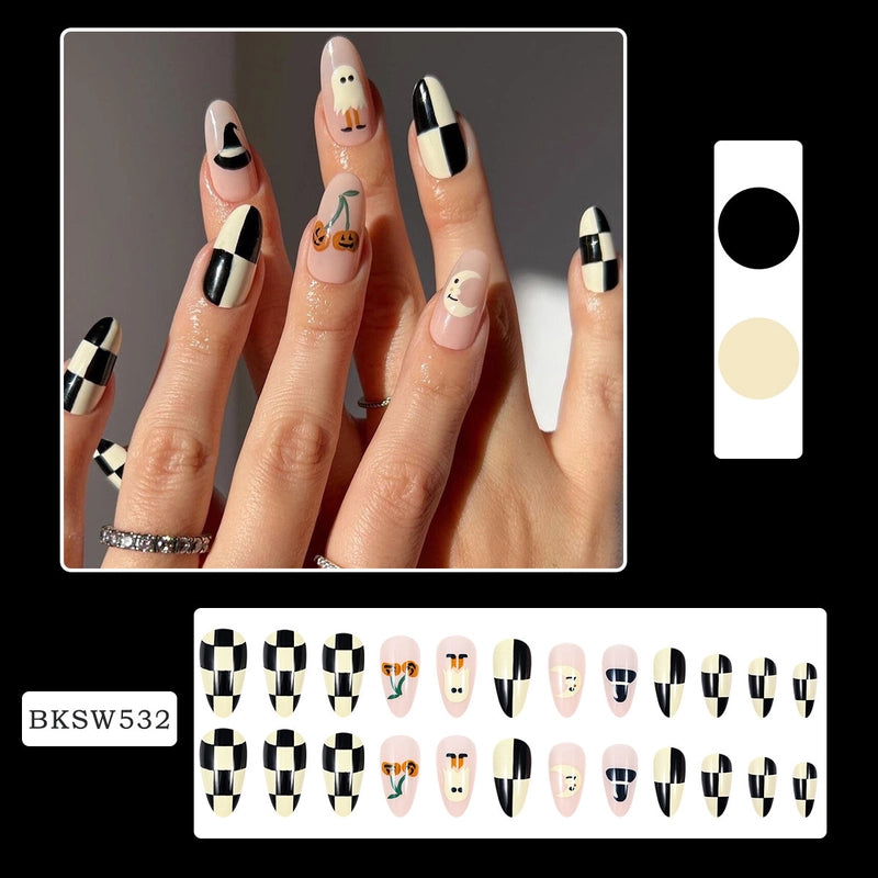 Retro Solid Color Star Starry Sky Leopard PVC Press-on Nails 1 Set