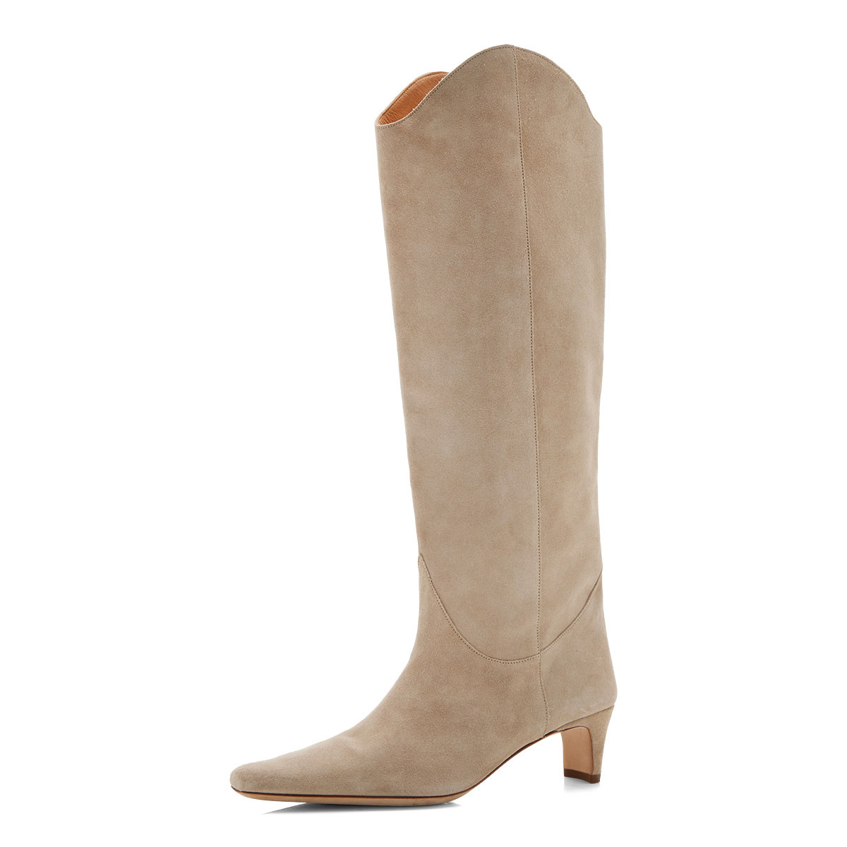 Beige Vegan Suede Square Toe Kitten Heel Knee-High Cowgirl Boots Nicepairs