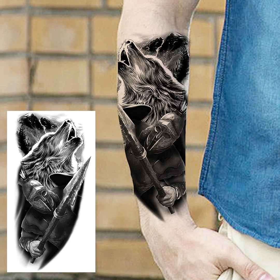 Sdrawing Praying Cross Temporary Tattoos For Men Adults Realistic Wolf Tiger Compass Skull Fake Tattoo Sticker Forearm Tatoos Arm