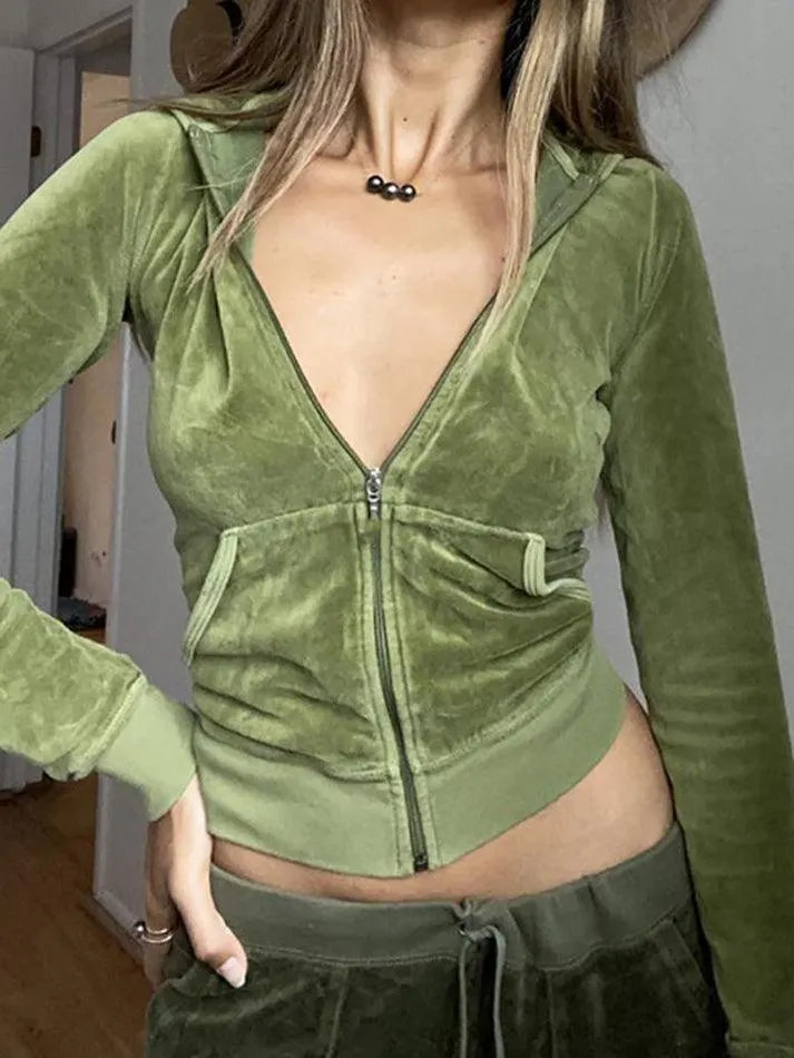 Brownm Velvet Zip Up Hoodie