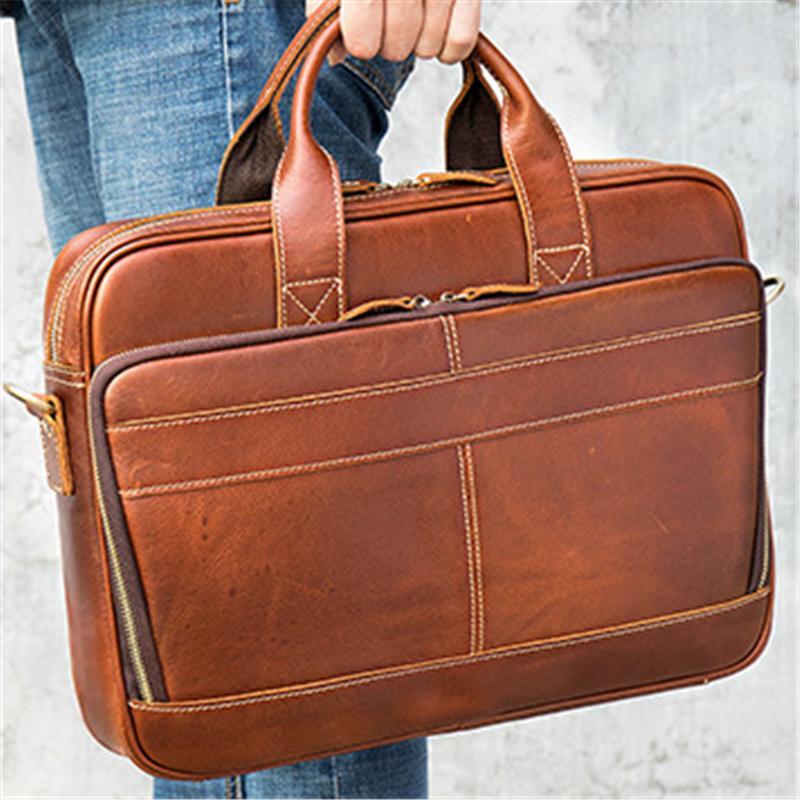 Vintage Style Leather Large Capacity Business Handbag Crossbody Bag