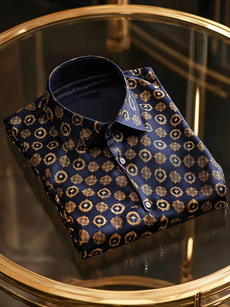 Men's Luxury Satin Long Sleeve Button Down Shirt