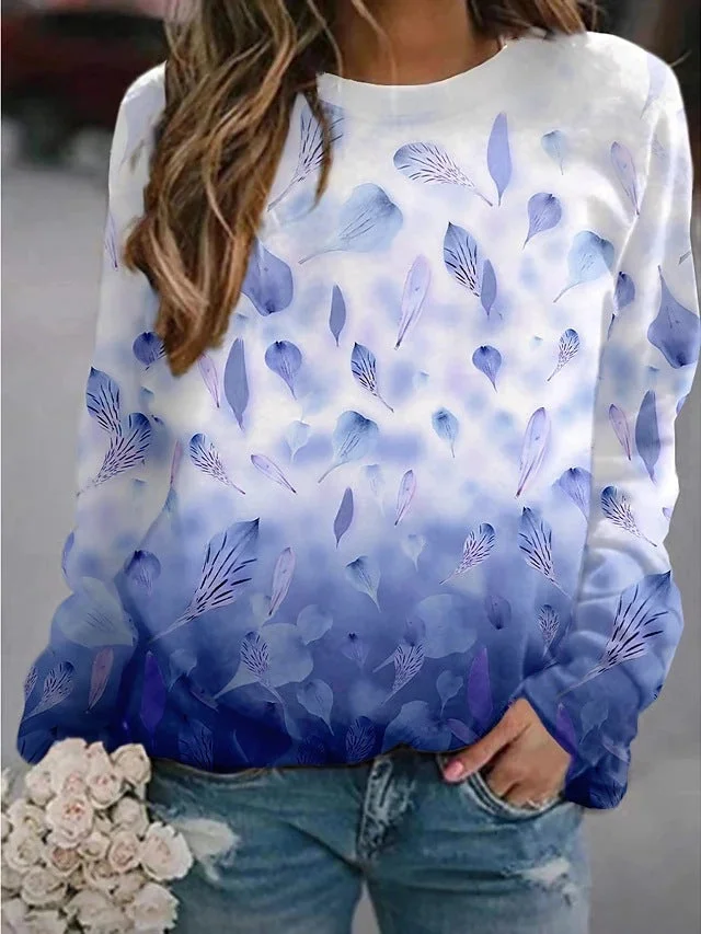 Uveng Landscape Flower Floral Print Long Sleeve Sweaters