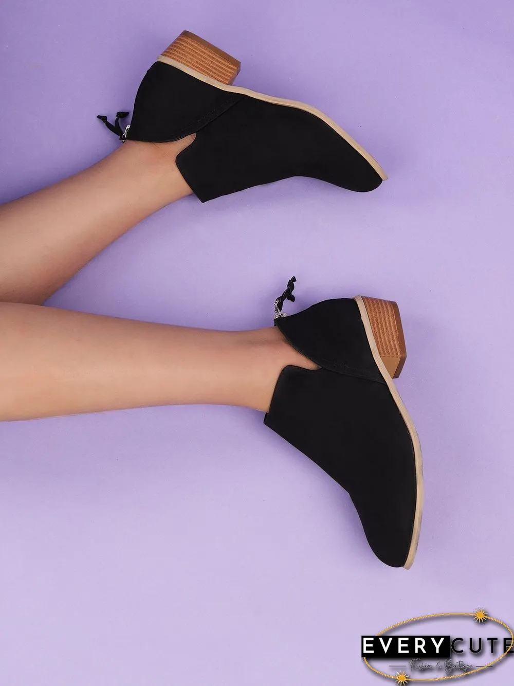 Pu Chunky Heel Zipper Pumps