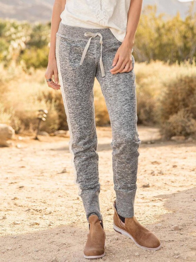 Grey Solid Casual Plus Size Stretchy Sweatpants