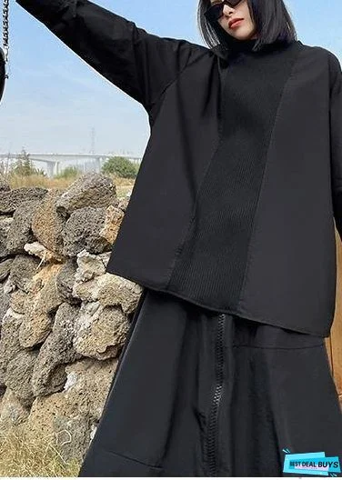 Simple O Neck Patchwork Blouse Photography Black shirt