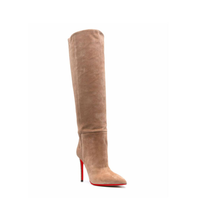 100mm/3.94 Inch Suede Women's Knee High Heel Boots Side Zipper Long Boots Red Bottom Boots -MERUMOTE