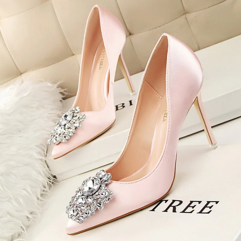 BIGTREE Kitten Heels Metal Rhinestones Woman Pumps Wedding Shoes High Heels Shoes Gold Silver Sexy Party Shoes Large size 43