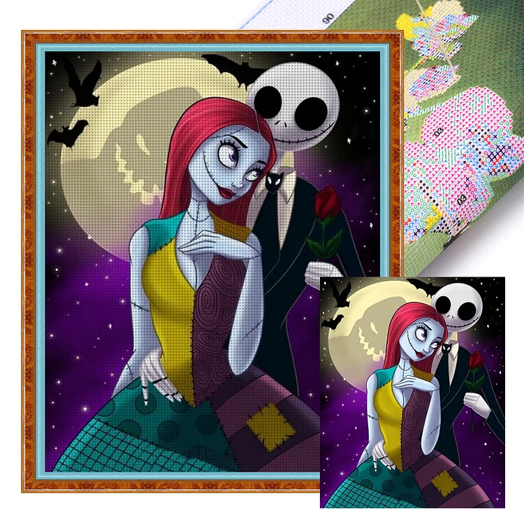 Skeleton Jack And Sally Under The Moonlight (40*50cm) 11CT Stamped Cross Stitch gbfke
