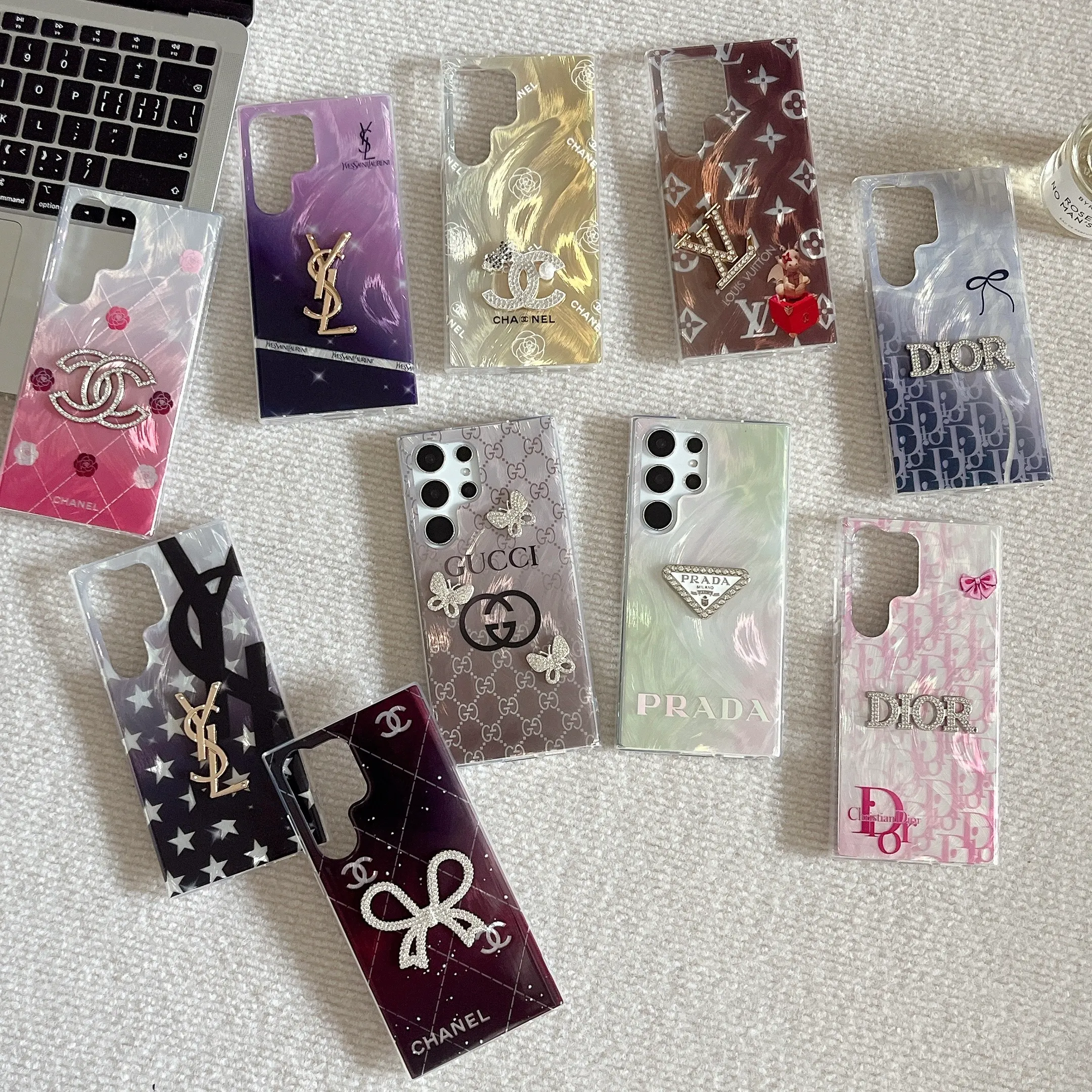 Chanel Luxury Monogram Logo Airbag Stand Samsung Galaxy S Series Phone Case